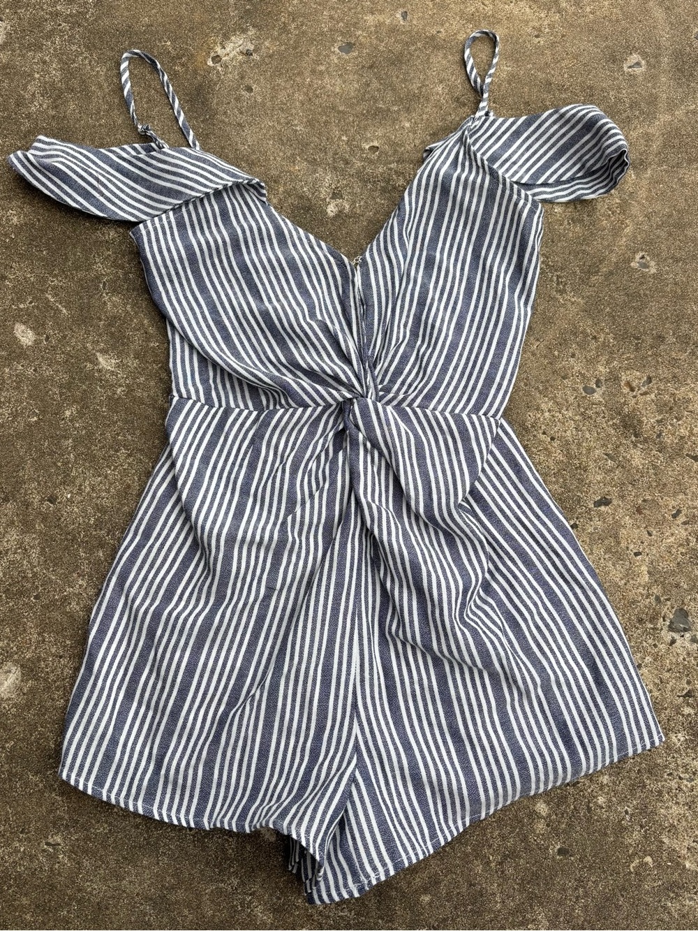 Blue & White Striped Tie-Front Romper - Women